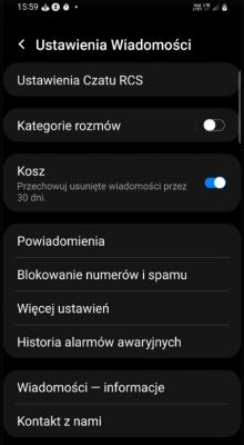 Ustawienia wiadomości na telefonie z systemem Android.