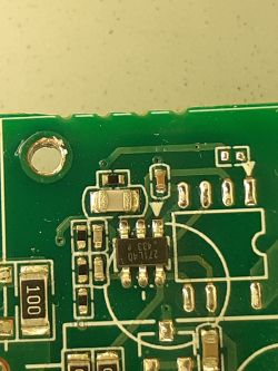 Close-Up of SOT26 Circuit on Circuit Board Close-up of a green circuit board featuring a small circuit in a SOT26 package marked 271L40 433.