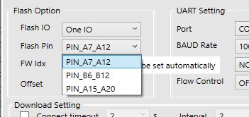 Dropdown menu for selecting flash pins in configuration software