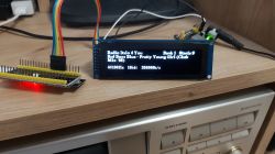 Small LED display showing the radio station name along with song and technical information.