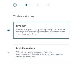 Ekran konfiguracji z zaznaczoną opcją Tryb AP dla punktu dostępowego TP-Link.