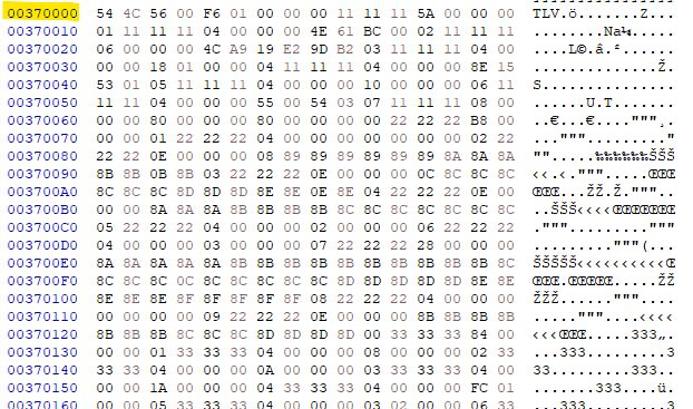 Screenshot of a hex view of flash memory in a programming software.