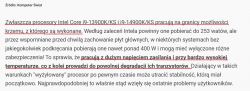 Zdjęcie fragmentu artykułu z magazynu komputerowego opisujące problemy z procesorami Intel Core i9-13900K/KS i i9-14900K/KS związane z ich pracą na granicy możliwości krzemu.