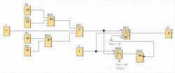 Schemat blokowy logiczny z elementami sterującymi M1, M2, I1, I2 i Q1