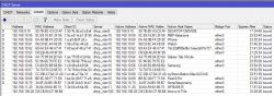 Zrzut ekranu z konfiguracją serwera DHCP pokazujący listę przydzielonych adresów IP i powiązanych informacji.
