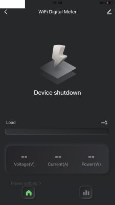 App screen of WiFi Digital Meter indicating device shutdown