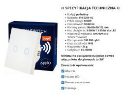 Double Appio light switch with RF and wireless control Double light switch Appio with packaging and technical specifications.