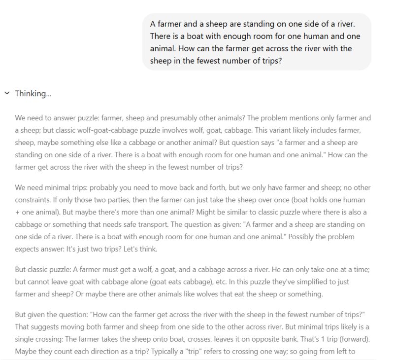 Screenshot showing a logic puzzle question and AI's detailed response