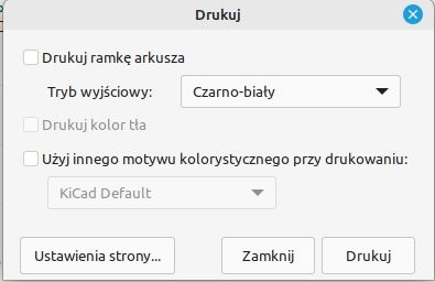 Okno dialogowe Drukuj w programie KiCad z opcjami drukowania.