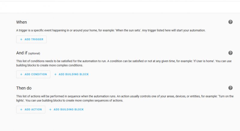 Home Assistant Automation Creation Interface Home Assistant automation interface with When, And if, Then do sections.
