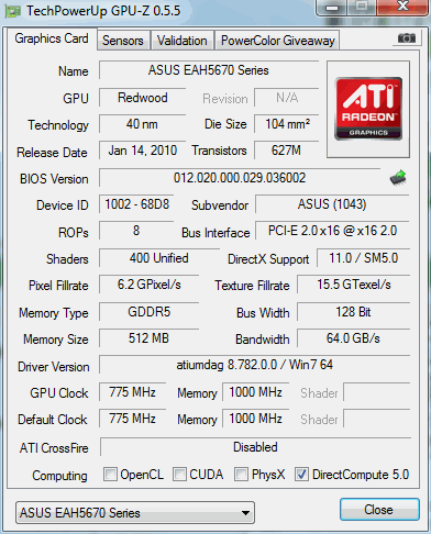Jakie powinno być napięcie na karcie graficznej ASUS EAH5670?