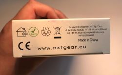 Box with CE, RoHS markings and NXT Gear manufacturer contact details