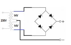 Podłączenie transformatora 2x14V do mostka prostowniczego