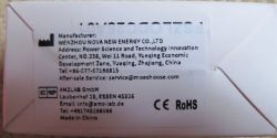 Address label on product packaging with manufacturer and European distributor information.