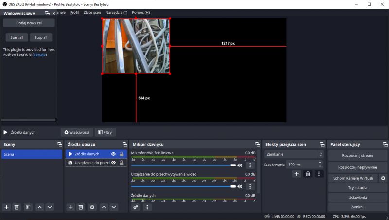 Zrzut ekranu z oprogramowania OBS Studio z ustawieniami multimediów.