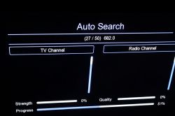 Auto channel search screen on DVB-T2 receiver, progress at 51%