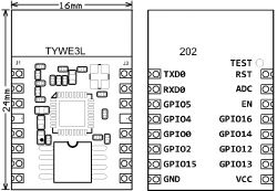 TYWE3L ESP8266 Module Diagram Diagram of TYWE3L ESP8266 module with pin labels.