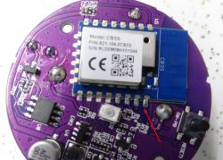 Electronic board with CB3S module and component markings