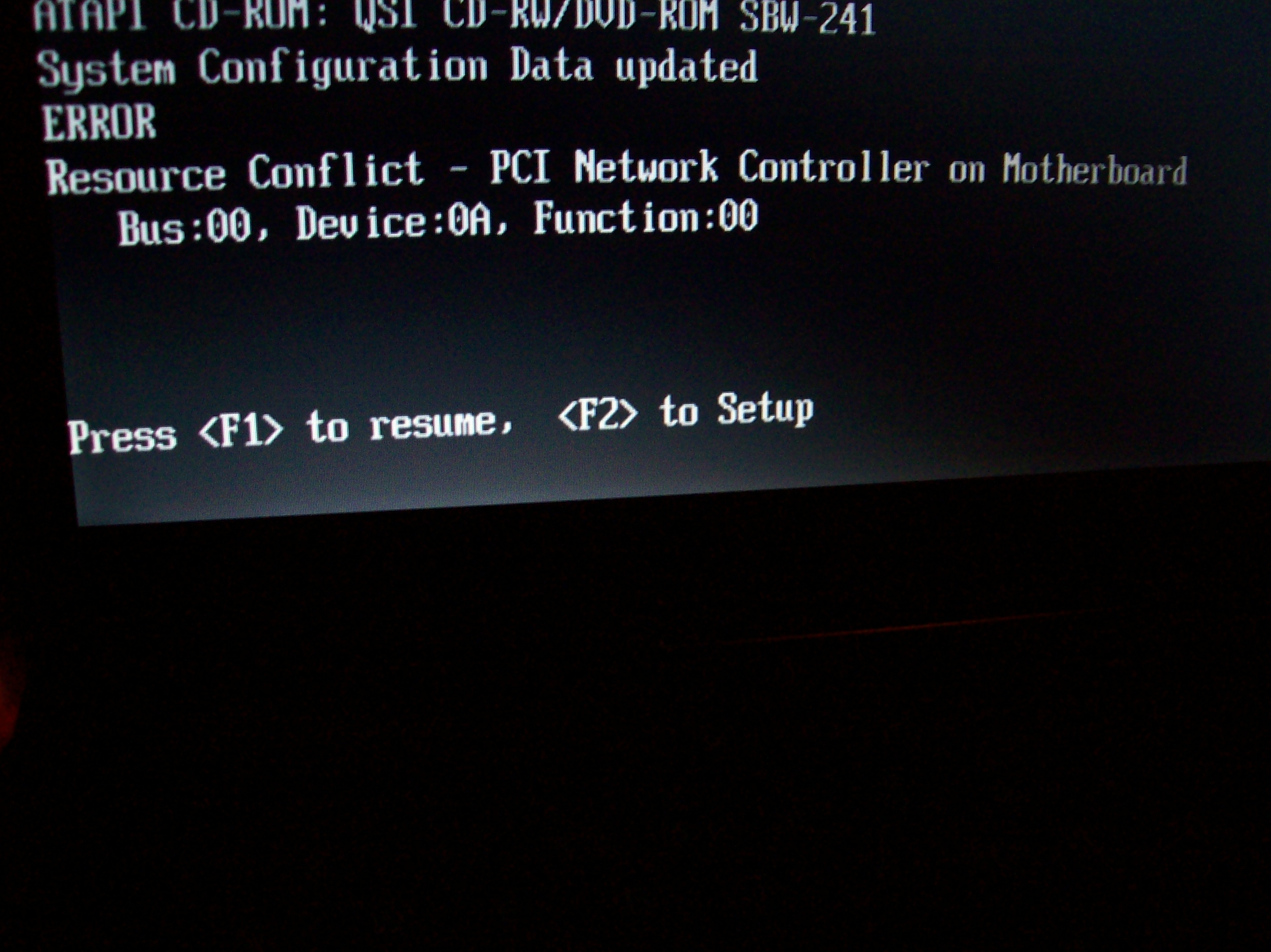 Gateway Solo 2150 i error resource conflict po uruchomieniu