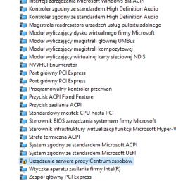 Zrzut ekranu menadżera urządzeń z błędem serwera proxy