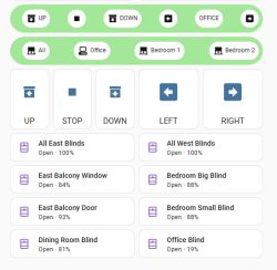 Blind control panel with directional buttons and a list of blind opening percentages