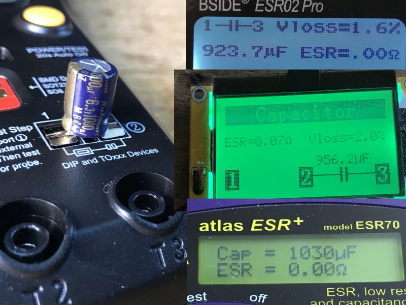 Capacitor Test Comparison with ESR Testers Example of capacitor testing using BSIDE ESR02 Pro and Atlas ESR+ testers.