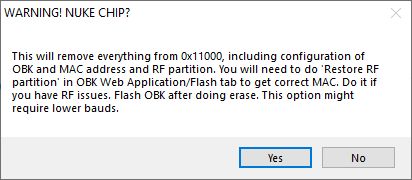 Warning dialog about erasing chip memory from address 0x11000