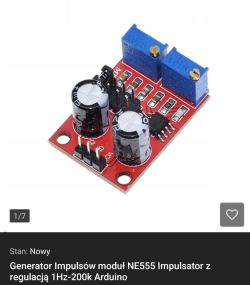 Moduł generatora impulsów NE555 z potencjometrami i kondensatorami na płytce PCB