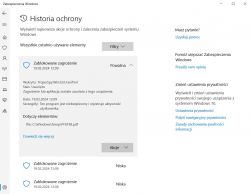 Historia ochrony w Zabezpieczeniach Windows z informacją o usunięciu trojana.