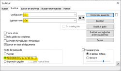 Notepad++ text replacement dialog box