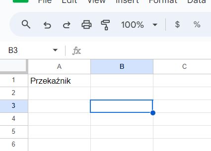 Google Sheet with the word Przekaźnik entered in cell A1