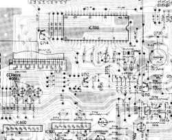 Fragment schematu PCB wzmacniacza Sony z układami scalonymi i komponentami