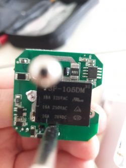 Main board of a smart plug with visible 16A relay circuit.