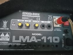 Panel sterowania monitora audio Hand Box LMA-110 z pokrętłami High, Low i Volume oraz gniazdami In-Out.