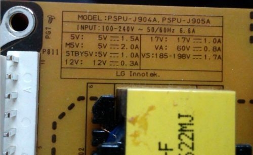 LG 50PG2000 - Brak kontrolki czuwania, napięcia na zasilaczu PSPU-J904A ...