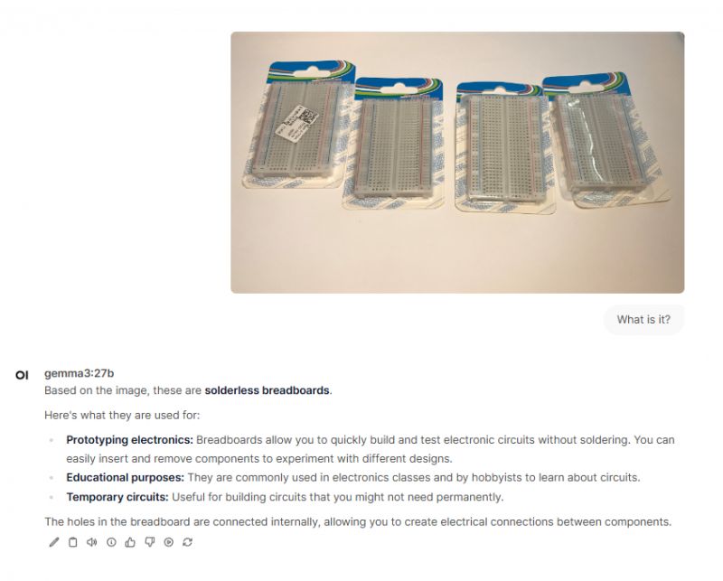 Solderless Breadboards Four plastic solderless breadboards in packaging.