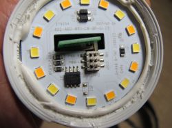 LED module with electronic components and light diodes.