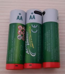 AA Batteries with USB-C Port Three AA rechargeable batteries with USB-C port.