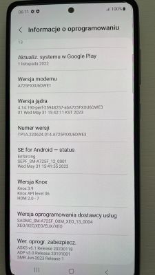 Informacje o oprogramowaniu na ekranie telefonu.