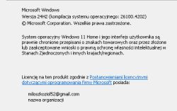 Fragment ekranu z informacjami o systemie Windows 11 Home, wersja 24H2 oraz licencję na produkt.