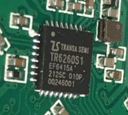 Close-up of TR6260S1 Microchip Close-up of the TR6260S1 microchip on a green PCB.