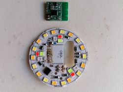 Close-up of eWeLink light bulb circuit board with BL602 chip.