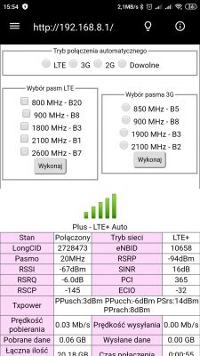 Plus LTE Huawei b535 poor coverage. Antenna selection or operator change?