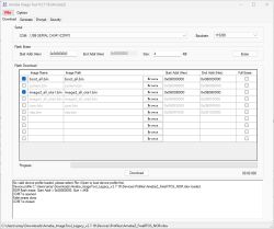 Screenshot of Ameba Image Tool V2.7.18 with three selected binary files and HEX addresses set for flashing via COM7.