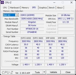 Zrzut ekranu z programu CPU-Z pokazujący szczegóły pamięci RAM DDR5 Kingston 16 GB