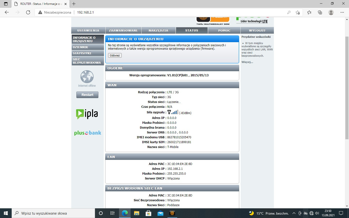 Konfiguracja zestawu Cyfrowy Polsat modem Huawei E3276 i router Dlink DWR 116 z Tmobile