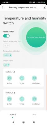 View of the Tuya app showing a temperature and humidity switch.