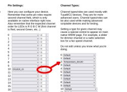 Screenshot of pin and channel configuration with DS18B20 sensor highlighted