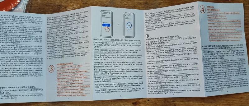 Instrukcja obsługi do Sonoff SNZB-01P w wielu językach.