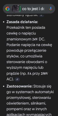 Opis działania przekaźnika z cewką 24V DC i zastosowania w automatyce.